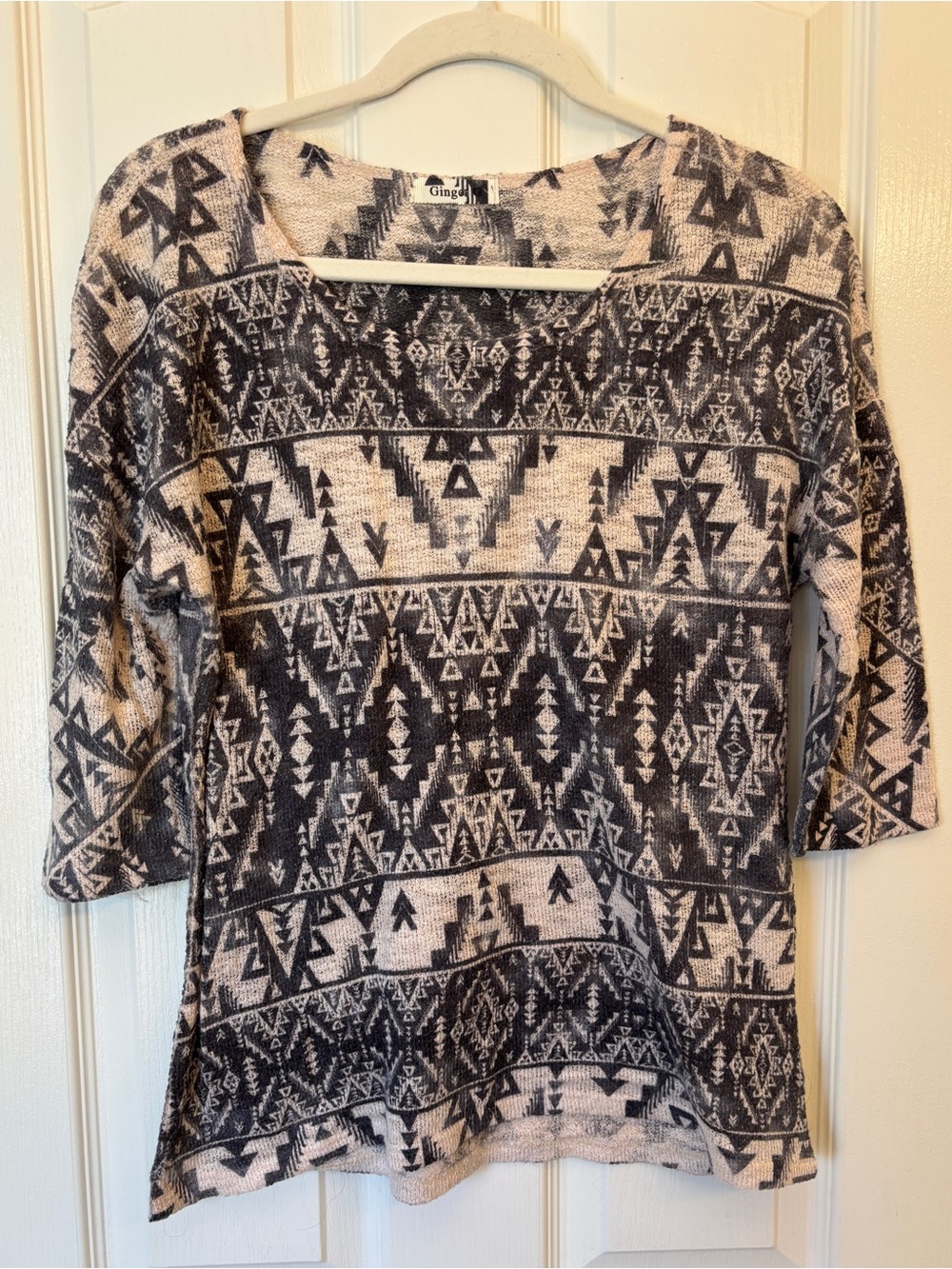 Grey Black and White Southwestern Aztec-Print Women's Top ~ Women’s Large ~